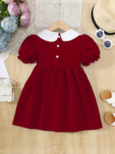 Young Girl' Fashionable Patchwork Color Block Peter Pan Collar Ruffle Trim Short Sleeve Summer Dress
